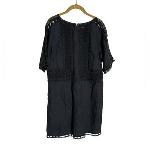Ann Taylor Black Eyelet Dress Linen Shift Small